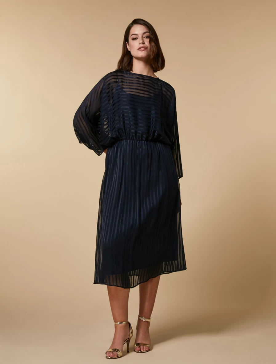 Marina Rinaldi Women's Dark Navy Silk Pekin Crepon Dress