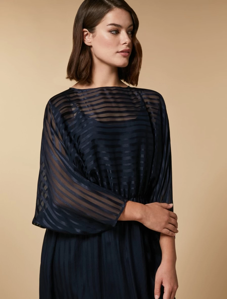 Marina Rinaldi Women's Dark Navy Silk Pekin Crepon Dress