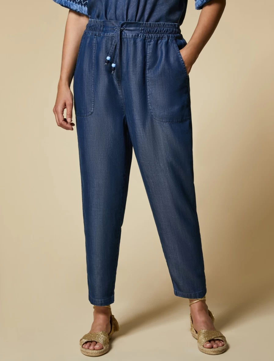 Marina Rinaldi Women's Dark Navy Tencel Denim Joggers - Comfortable Stylish Casual Pants