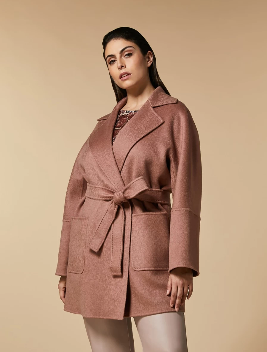 "Marina Rinaldi Women's Pink Double-Faced Pure Cashmere Heavy Jacket | Luxury Warm Coat"