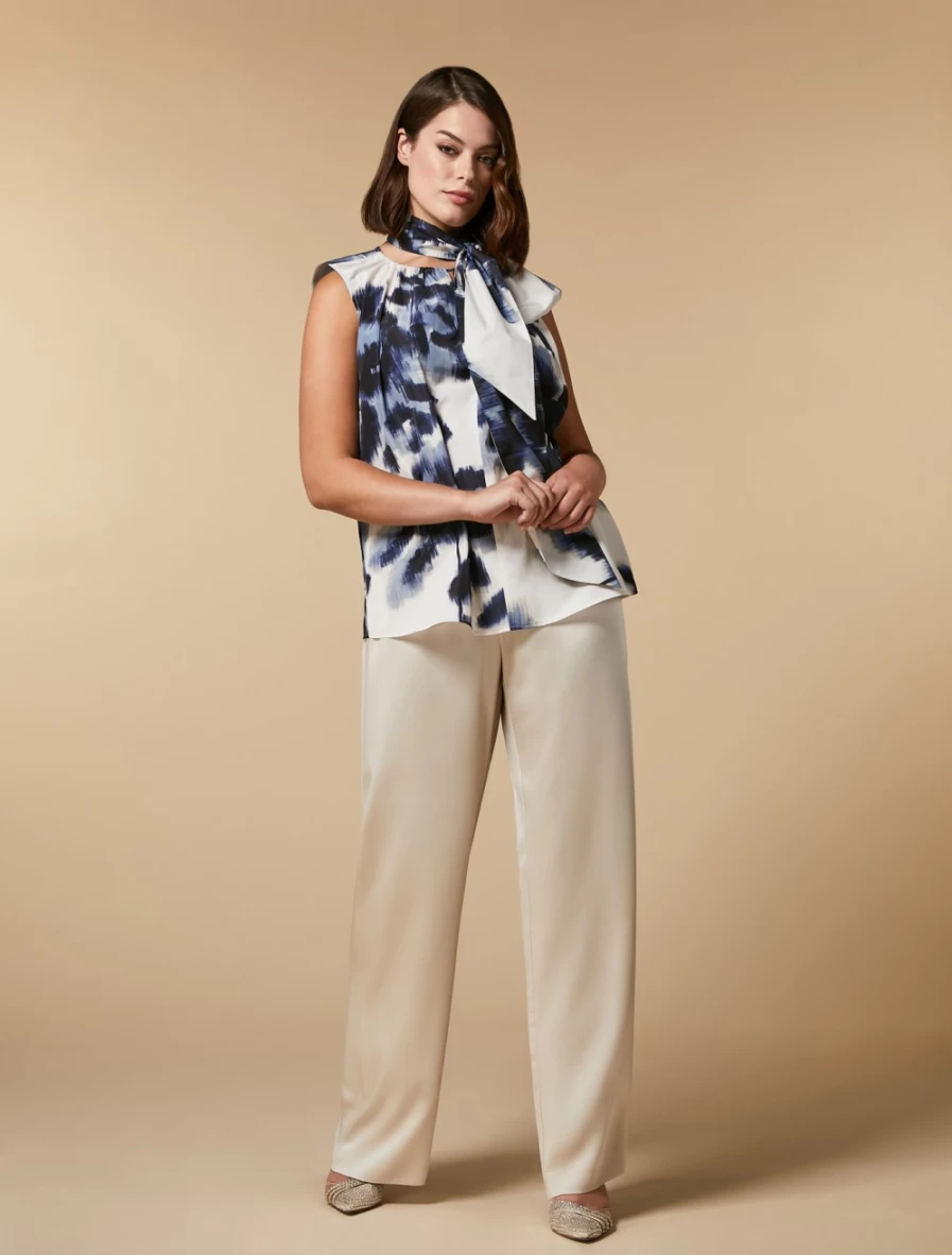 Marina Rinaldi Women's Beige Shiny Fabric Trousers | Elegant High-Waisted Pants