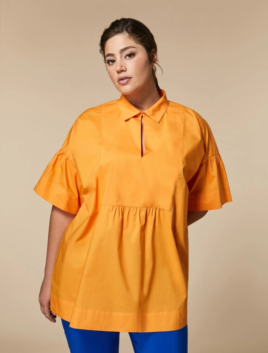 "Marina Rinaldi Women's Orange Cotton Poplin Blouse | Elegant Casual Top"