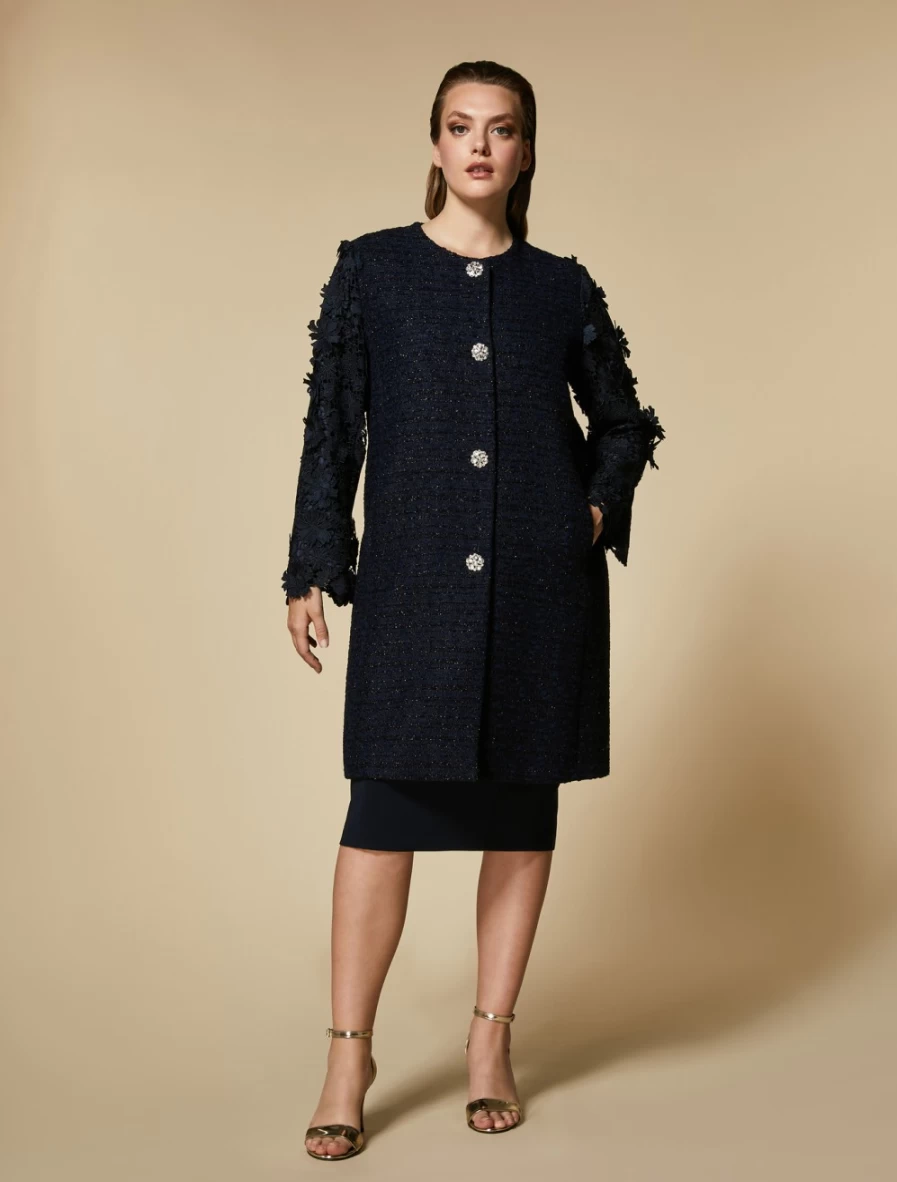 Marina Rinaldi Women's Dark Navy Yarn-Dyed Overcoat Coat
