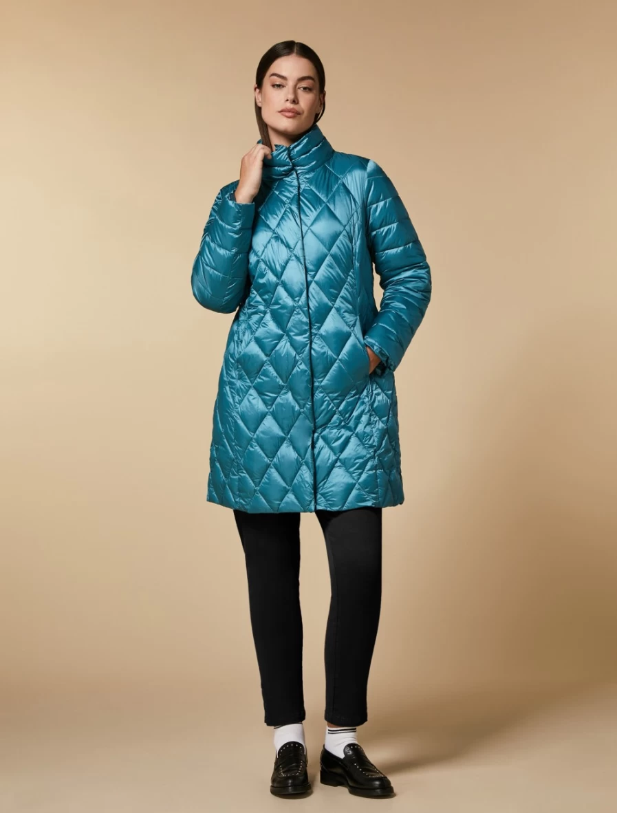 Marina Rinaldi Women's Turquoise Water-Resistant Quilted Down Jacket for Cold Weather