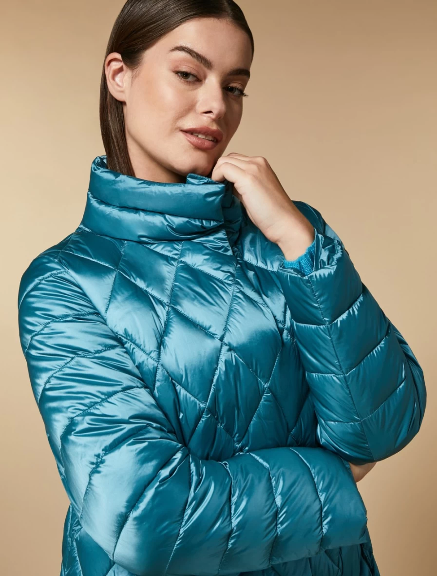 Marina Rinaldi Women's Turquoise Water-Resistant Quilted Down Jacket for Cold Weather