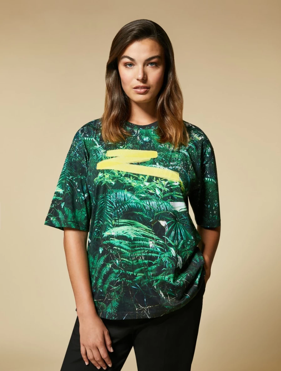 Marina Rinaldi Women's Green Printed Jersey T-Shirt