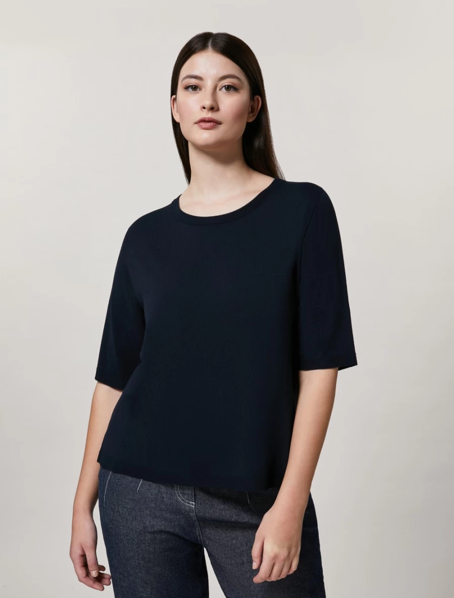 Marina Rinaldi Women's Dark Navy Stretch Viscose Crepe Sweater