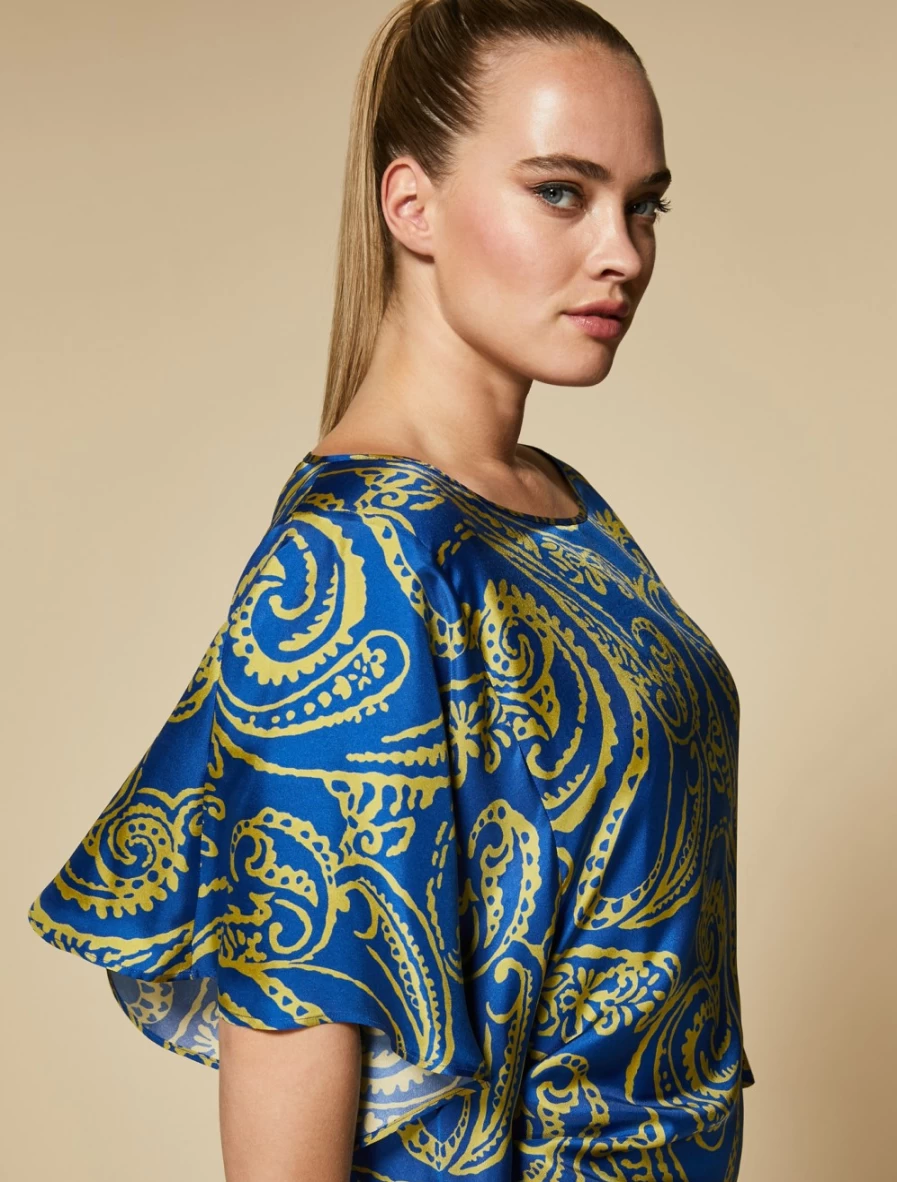 Marina Rinaldi Women's China Blue Printed Silk Twill Dress