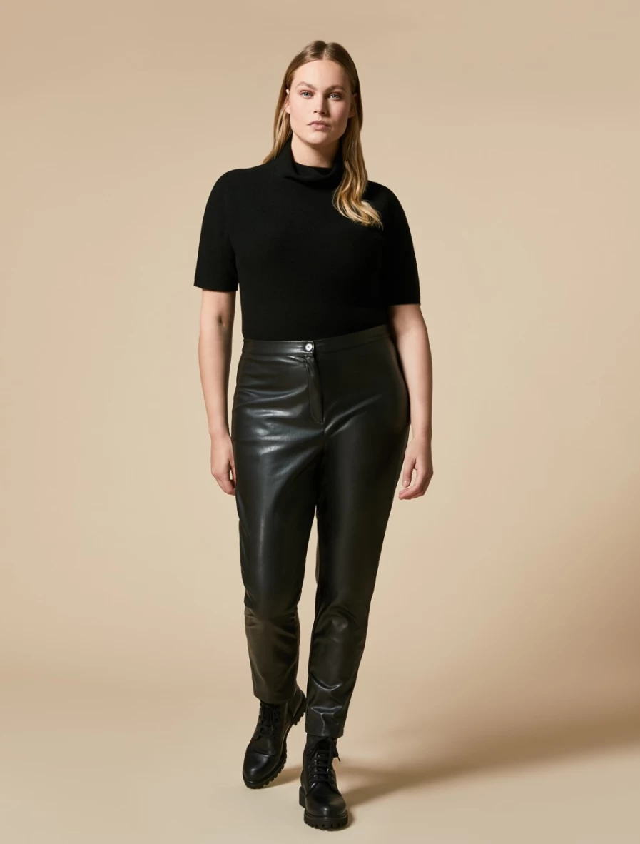Marina Rinaldi Women's Black Slim-Fit Coated Fabric Trousers