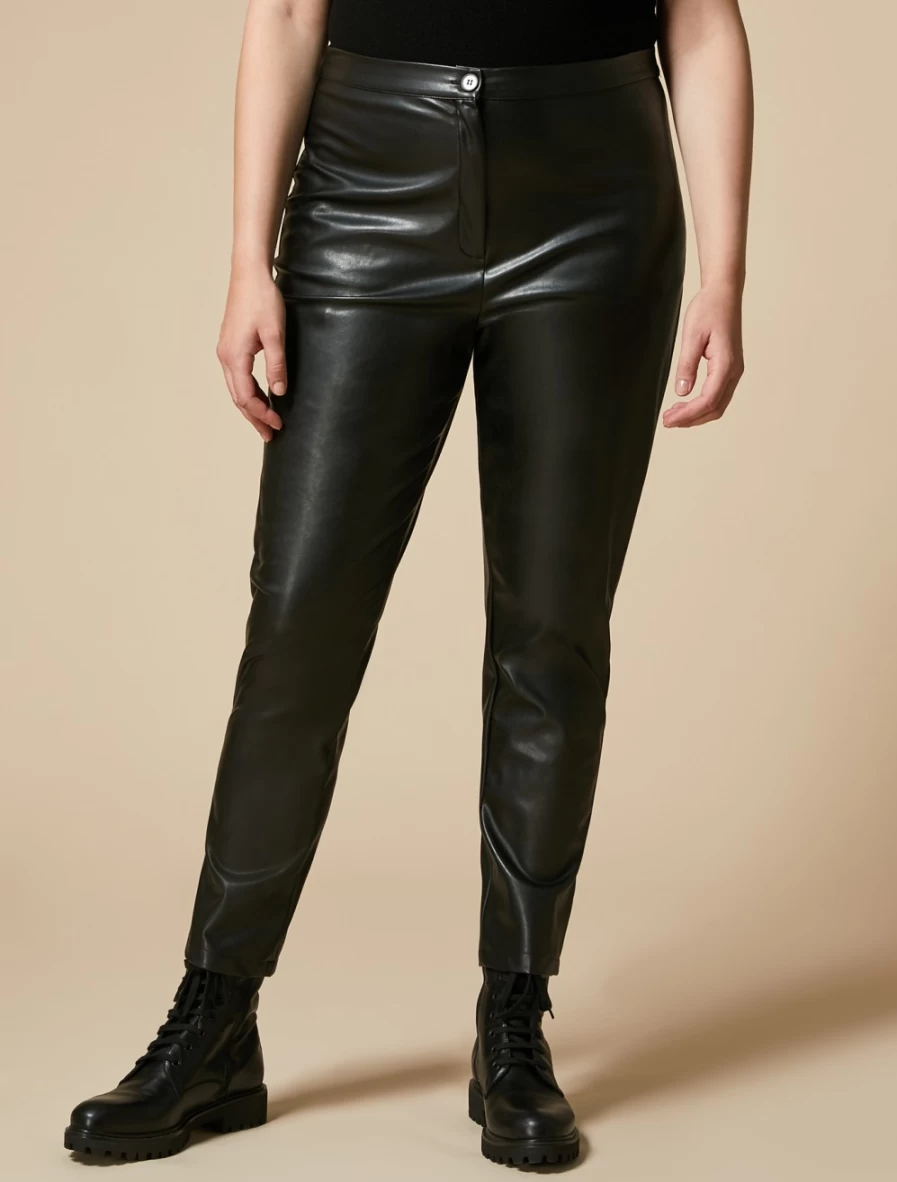 Marina Rinaldi Women's Black Slim-Fit Coated Fabric Trousers