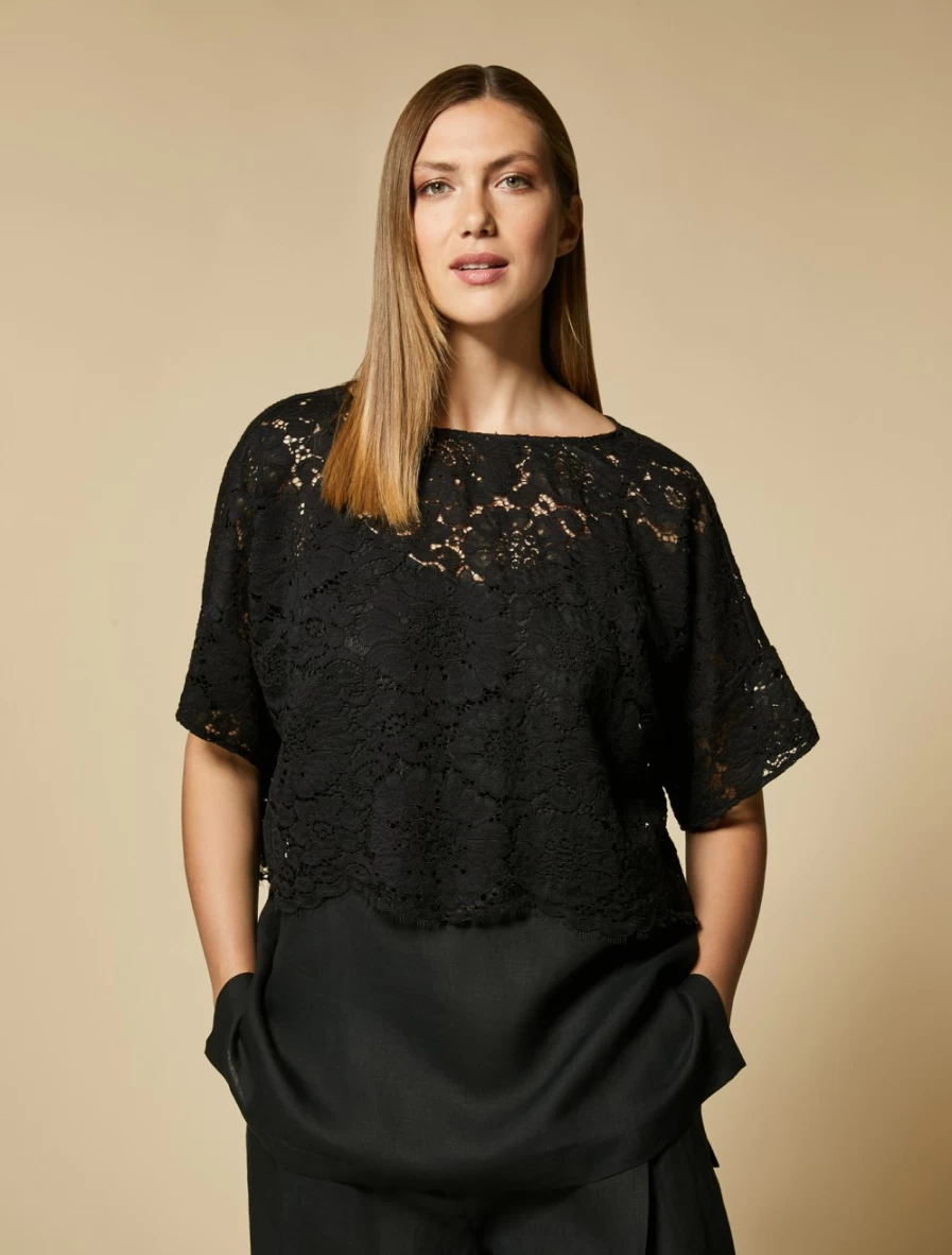 "Marina Rinaldi Women's Black Lace Tunic Top"