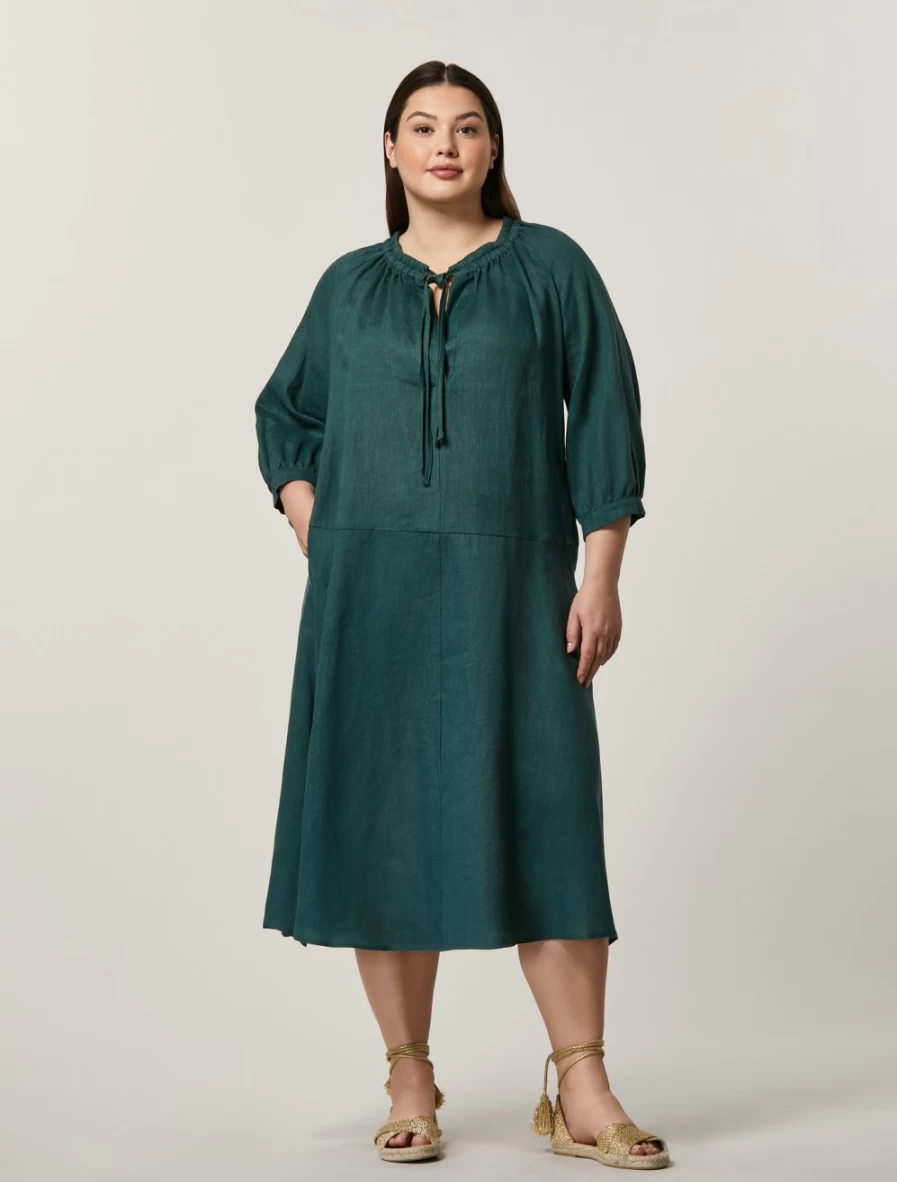 "Marina Rinaldi Women's Dark Green Linen Dress – Elegant Summer Dress"