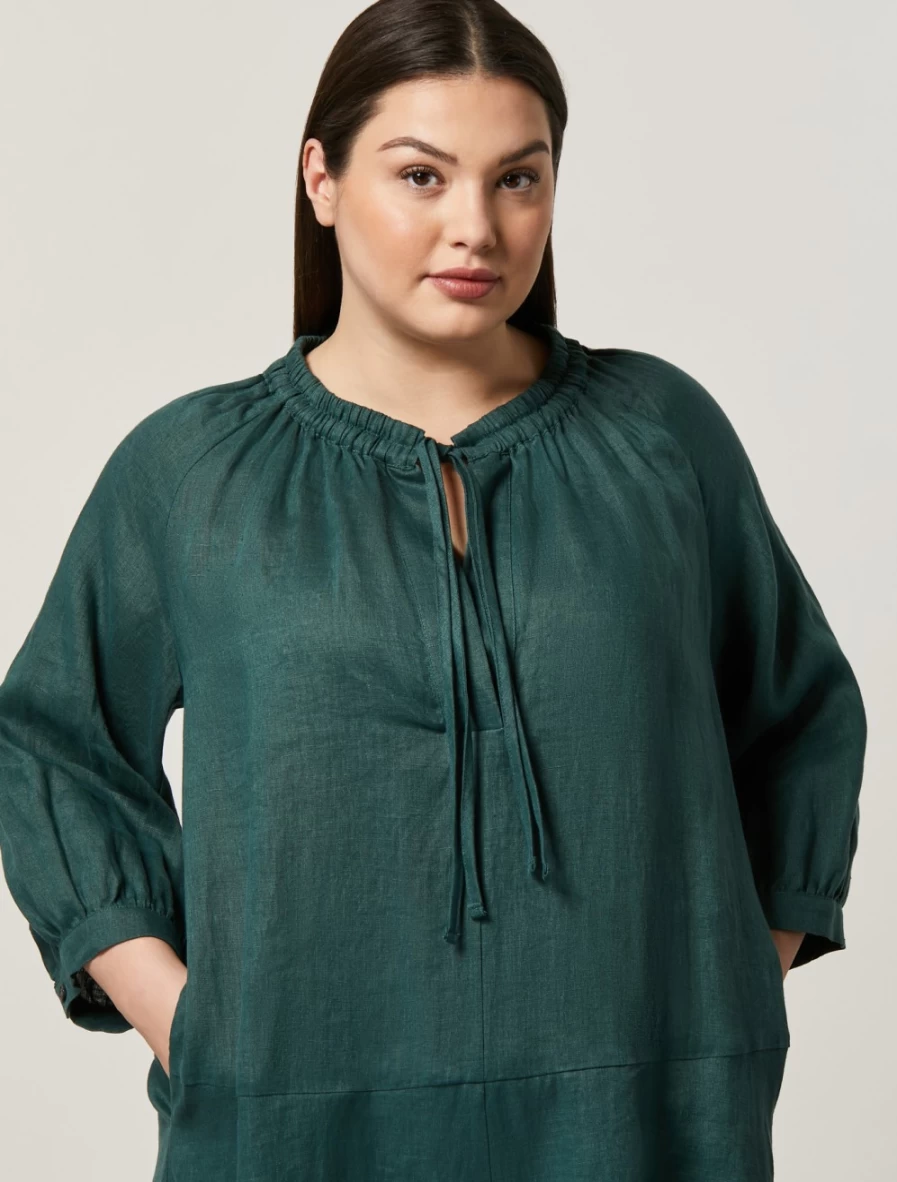 "Marina Rinaldi Women's Dark Green Linen Dress – Elegant Summer Dress"