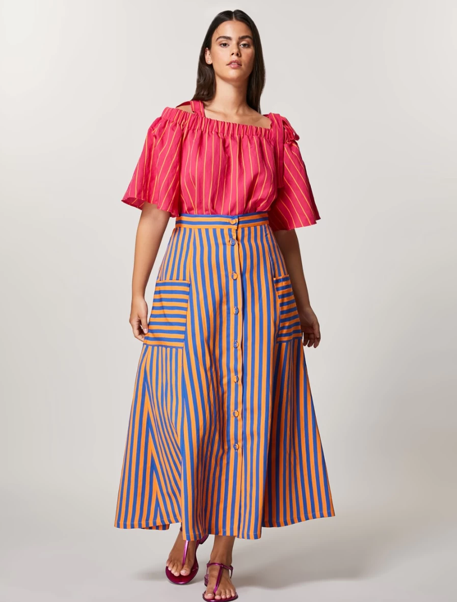 Marina Rinaldi Women's Orange Viscose Skirt - Lightweight & Comfortable