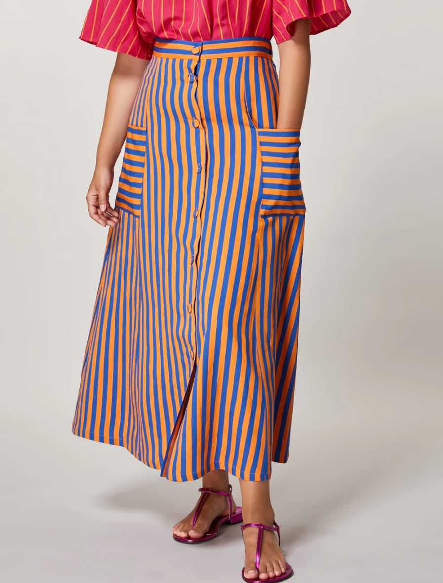 Marina Rinaldi Women's Orange Viscose Skirt - Lightweight & Comfortable