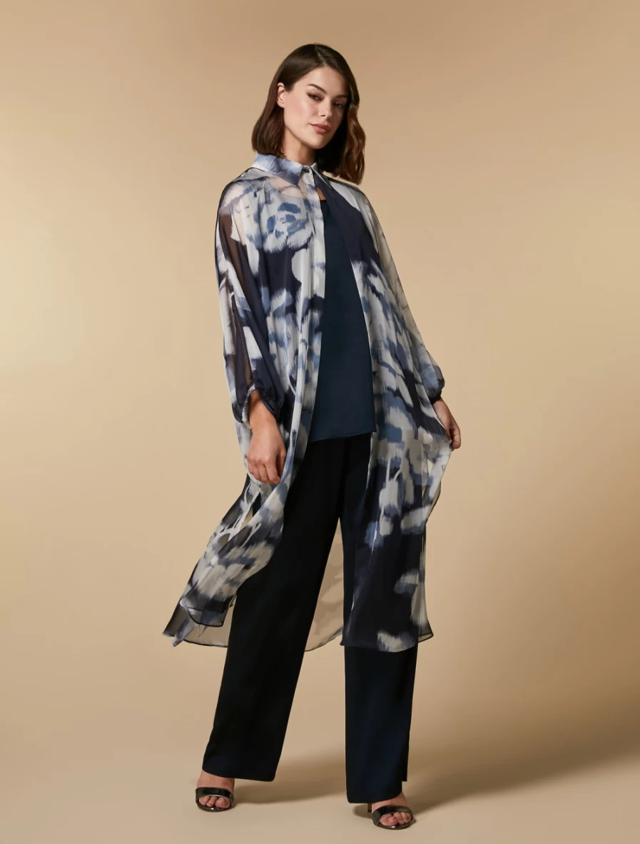 Marina Rinaldi Women's Dark Navy Printed Chiffon Duster Coat