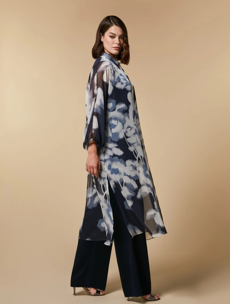 Marina Rinaldi Women's Dark Navy Printed Chiffon Duster Coat
