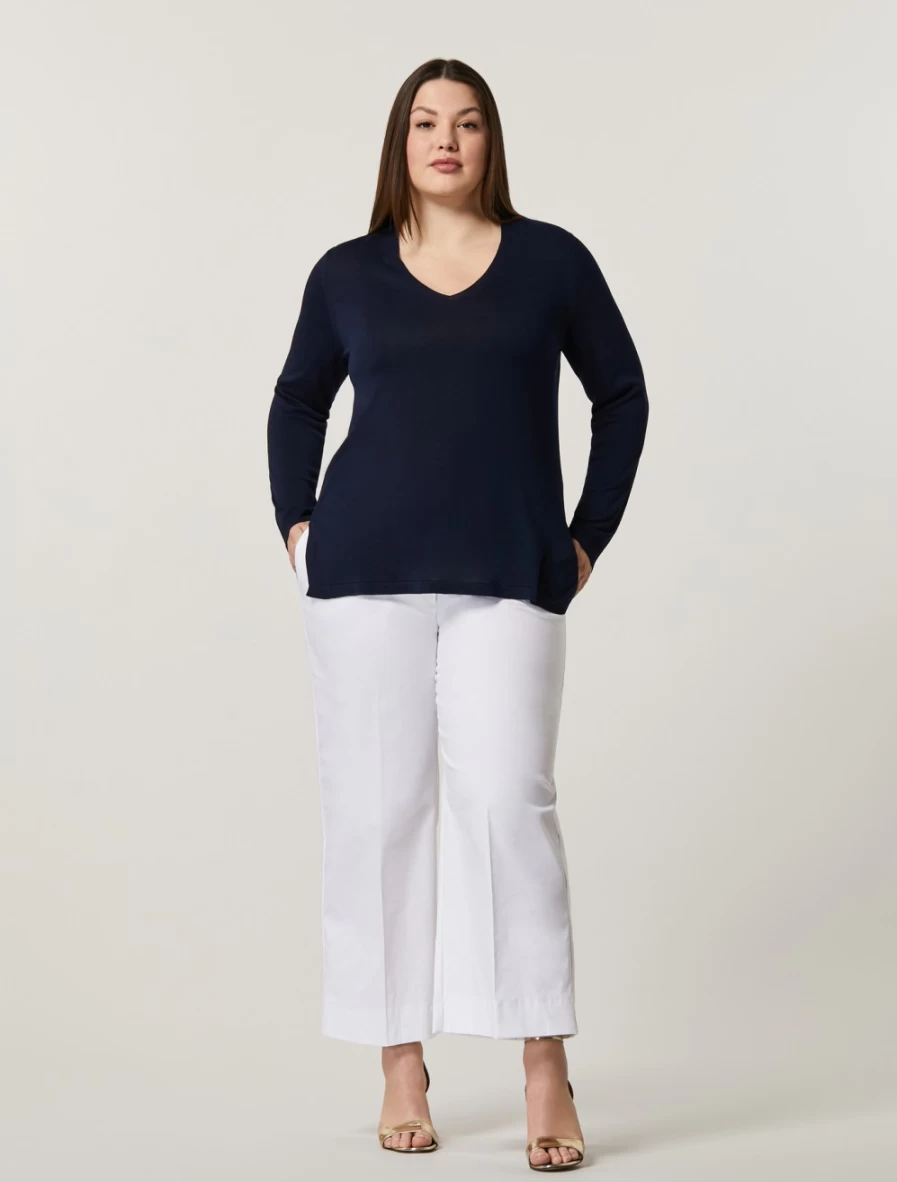 Marina Rinaldi Women's White Cotton Twill Trousers