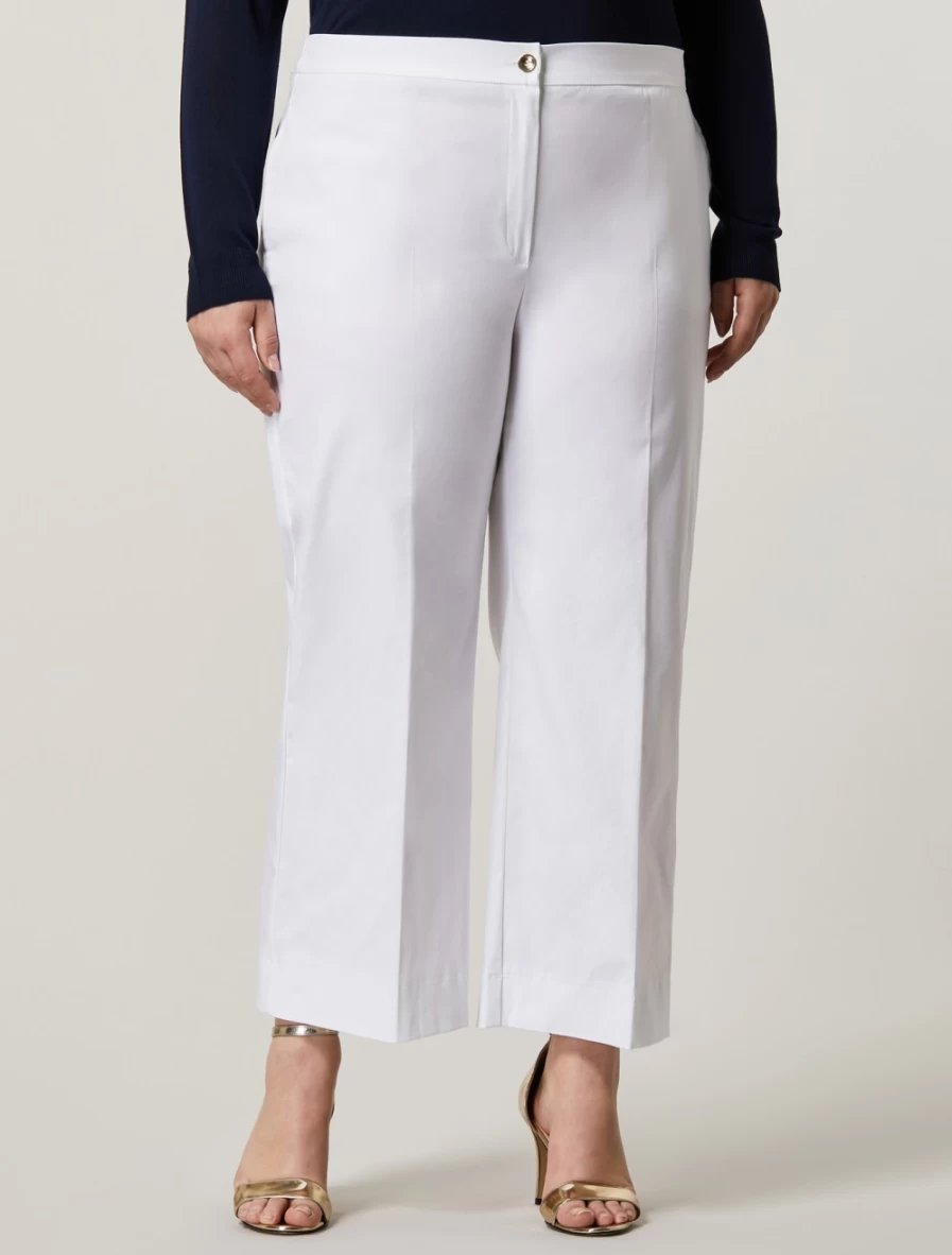 Marina Rinaldi Women's White Cotton Twill Trousers