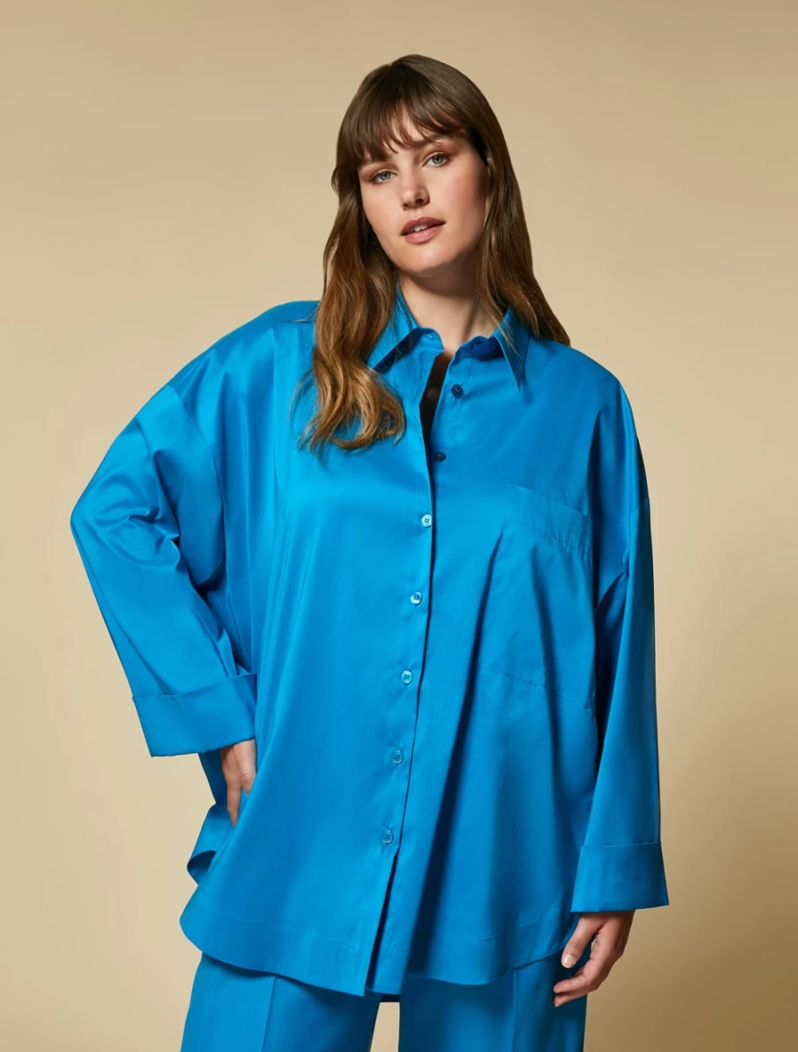 "Marina Rinaldi Women's Turquoise Cotton Poplin Shirt"