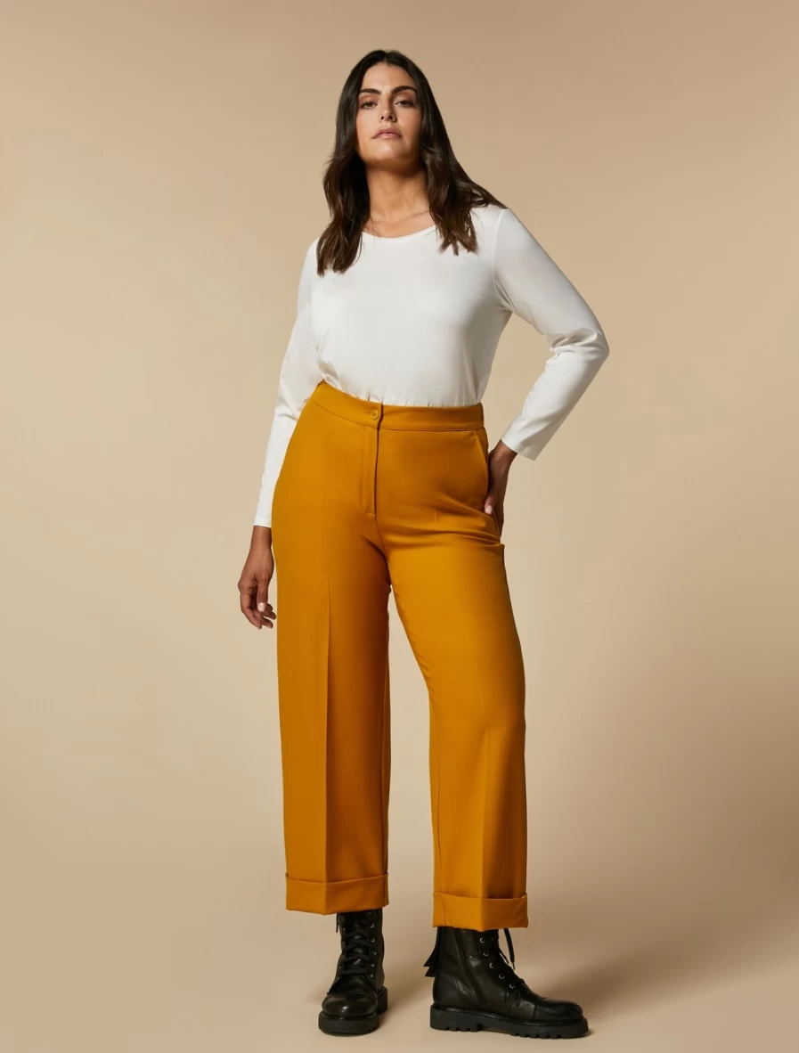 Marina Rinaldi Women's Mustard Wide-Leg Viscose-Blend Trousers