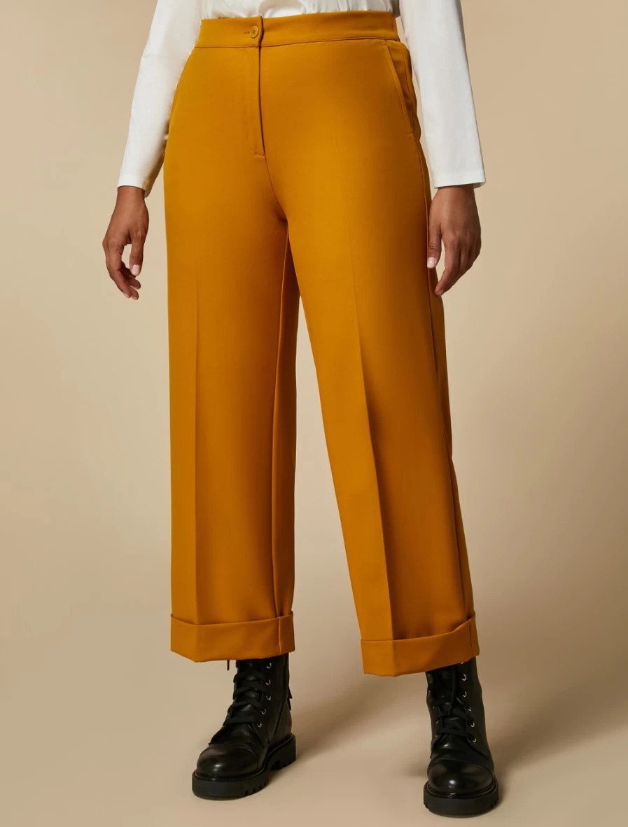 Marina Rinaldi Women's Mustard Wide-Leg Viscose-Blend Trousers