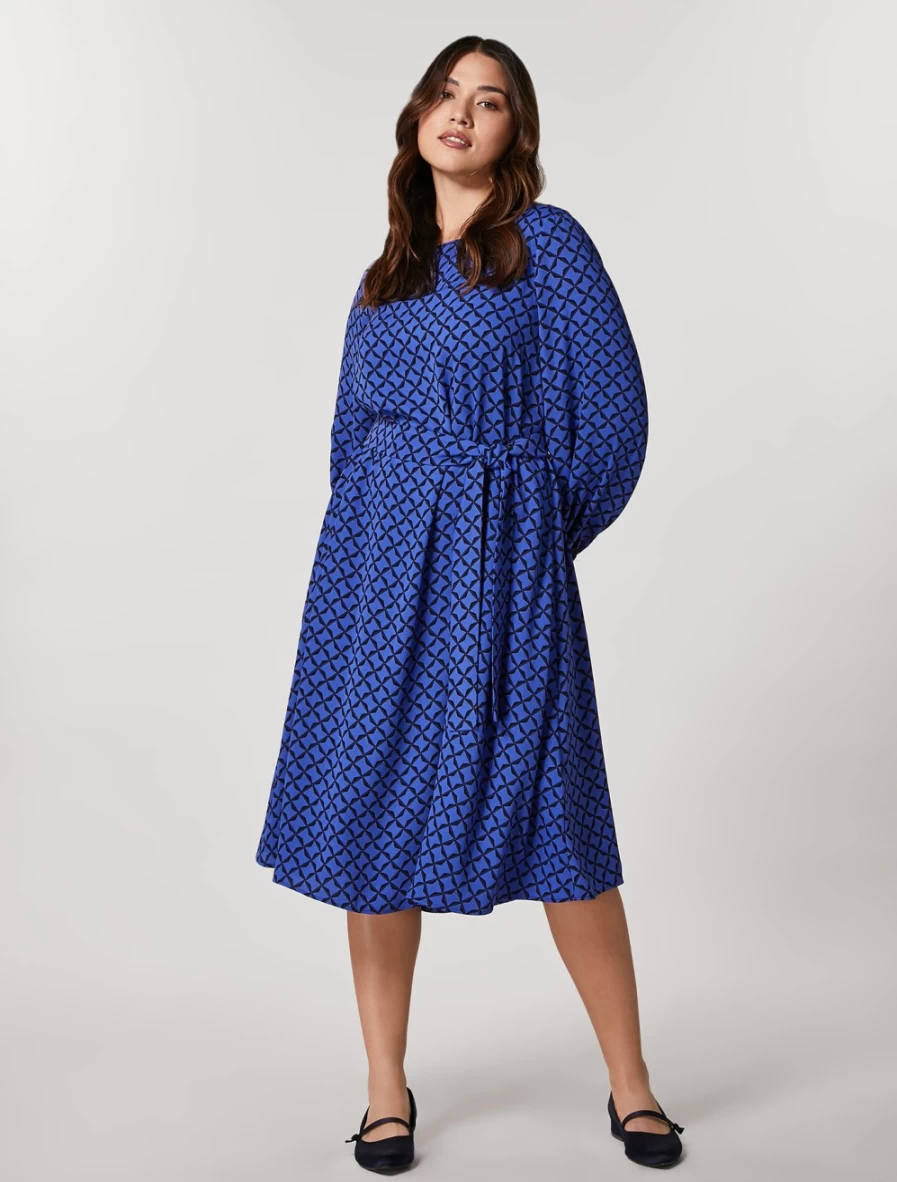 Marina Rinaldi Women's China Blue Printed Cady Dress