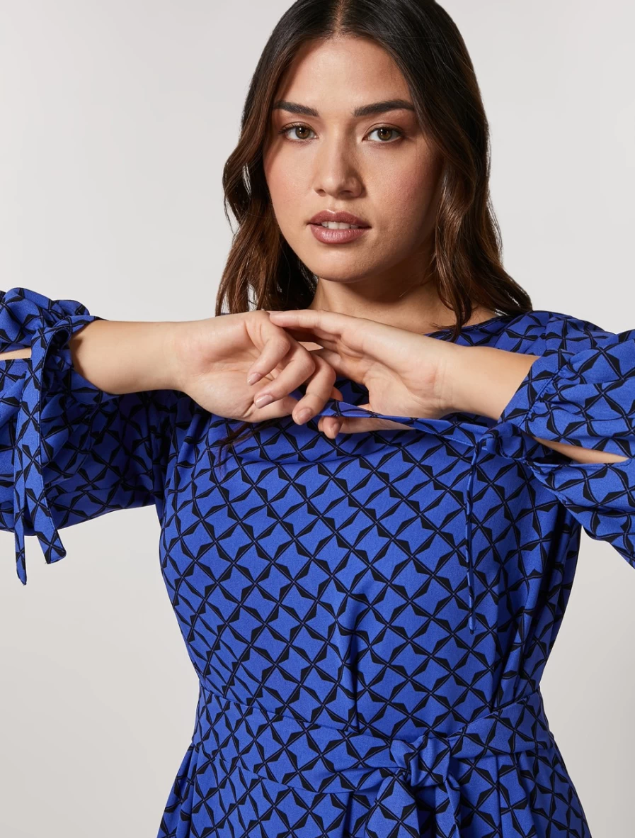 Marina Rinaldi Women's China Blue Printed Cady Dress