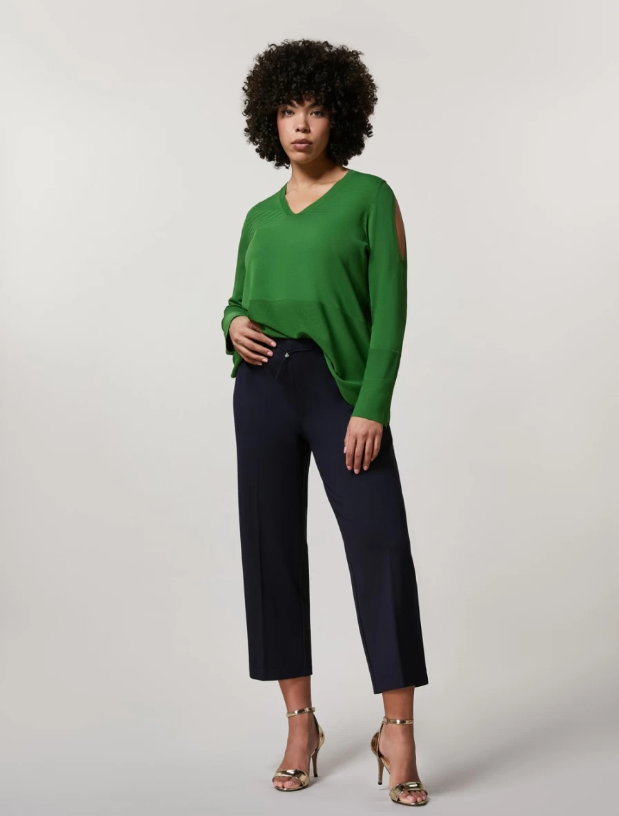 Marina Rinaldi Women's Dark Navy Fluid Jersey Trousers | Comfortable Stretch Pants