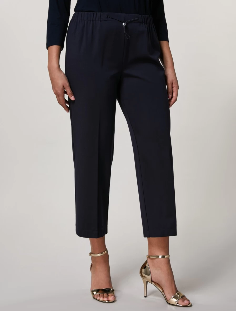 Marina Rinaldi Women's Dark Navy Fluid Jersey Trousers | Comfortable Stretch Pants