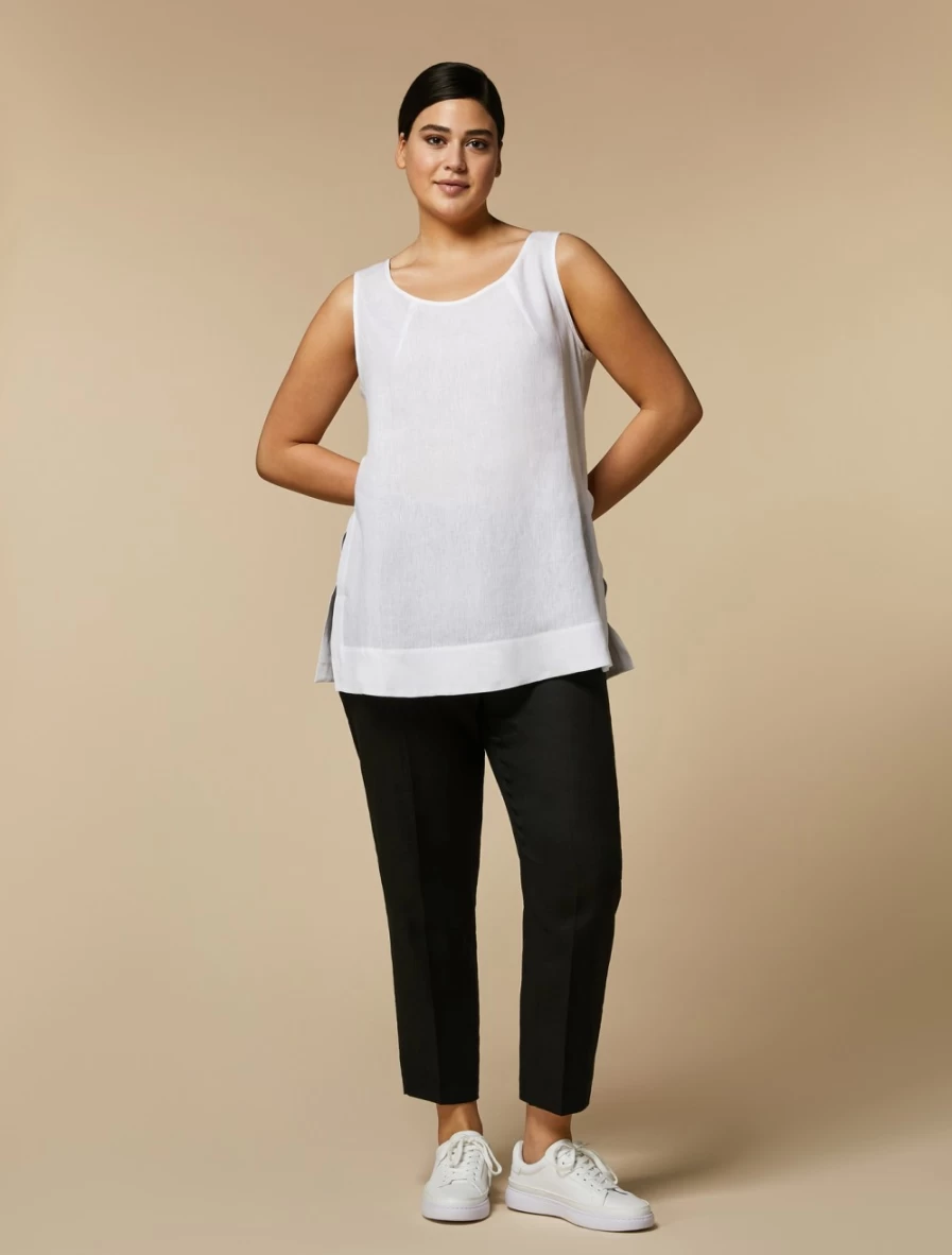 Marina Rinaldi Women's Black Yarn-Dyed Linen Trousers