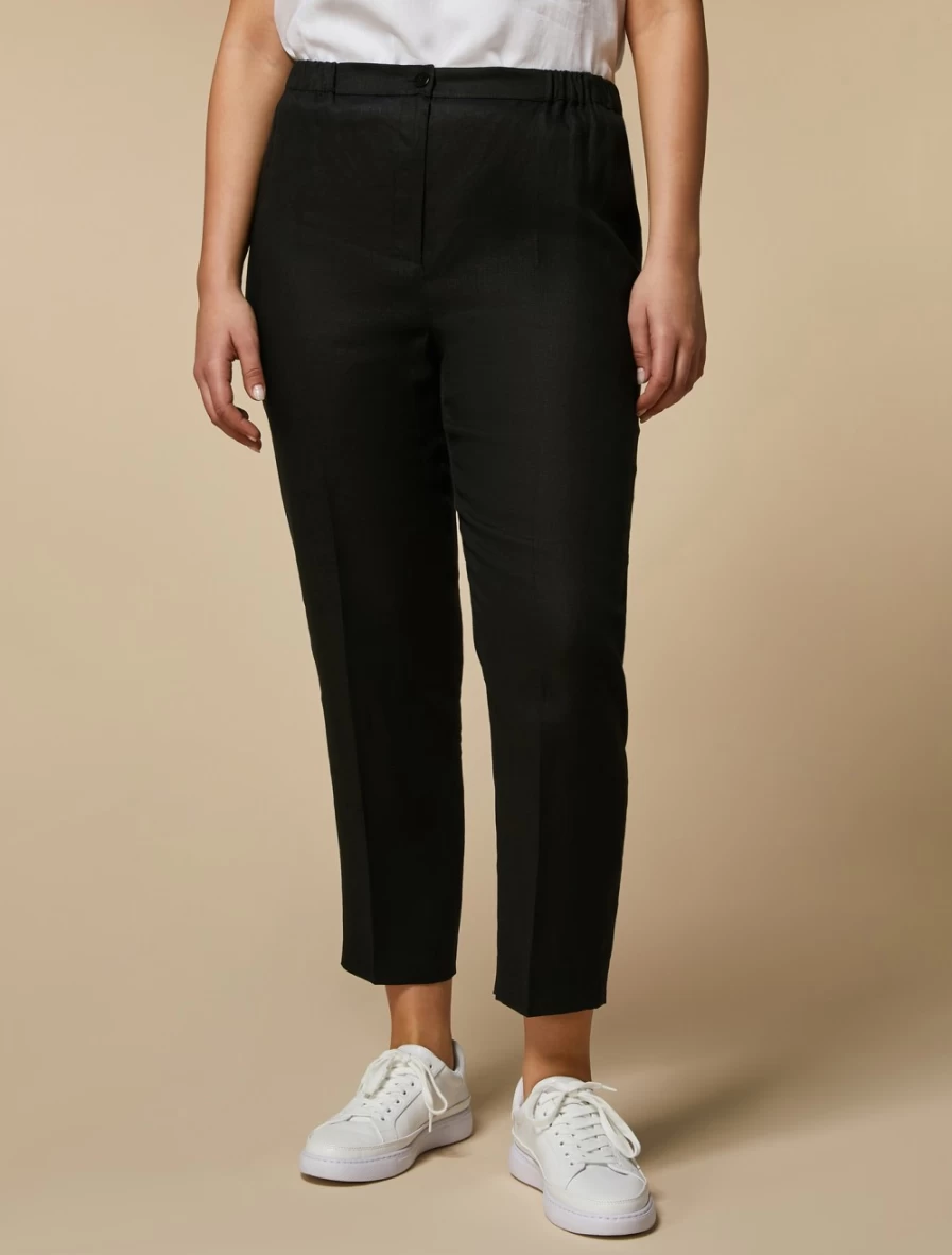 Marina Rinaldi Women's Black Yarn-Dyed Linen Trousers