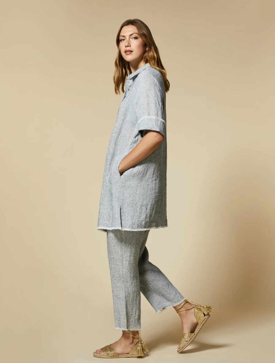 Marina Rinaldi Women's White Linen Silk Blend Trousers