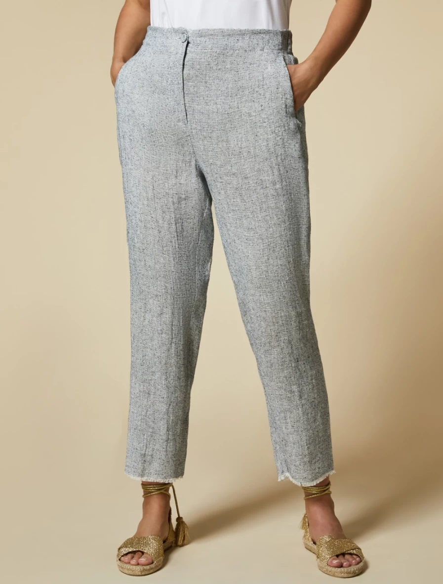 Marina Rinaldi Women's White Linen Silk Blend Trousers