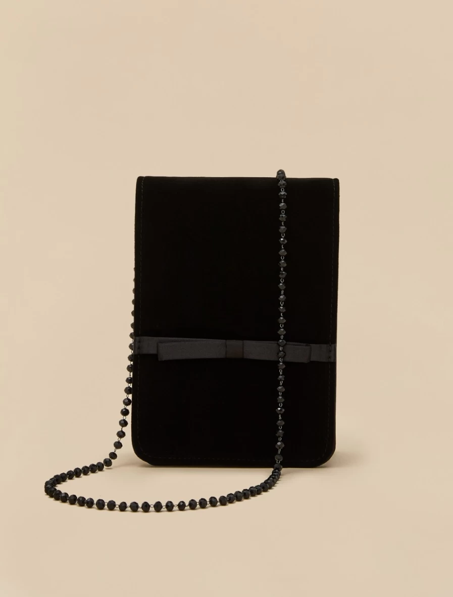 Marina Rinaldi Black Velvet Phone Holder for Women - Elegant Mobile Stand