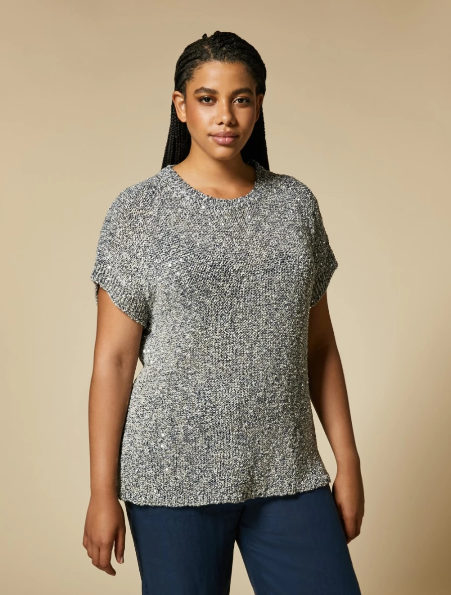Marina Rinaldi Women's Dark Navy Sequin Embellished Two-Tone Yarn Sweater