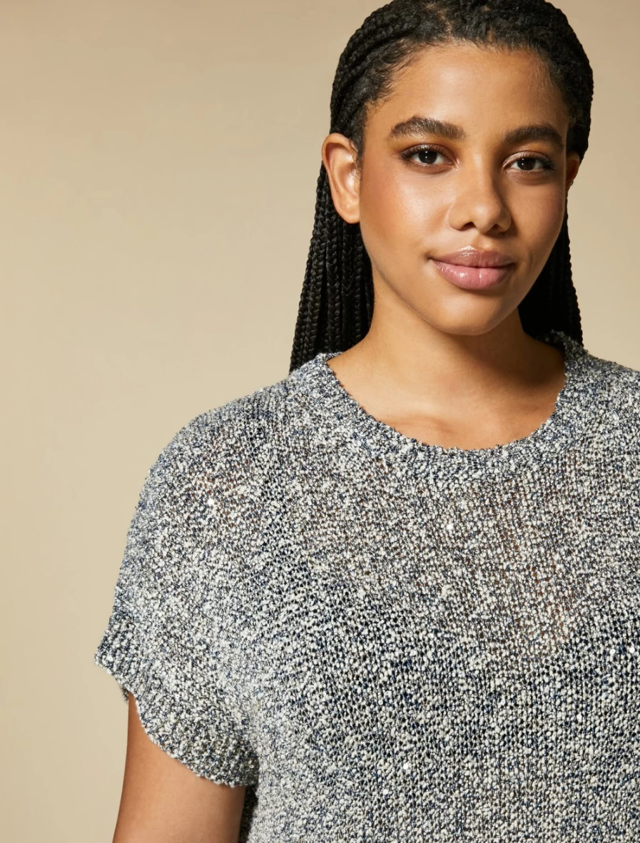 Marina Rinaldi Women's Dark Navy Sequin Embellished Two-Tone Yarn Sweater
