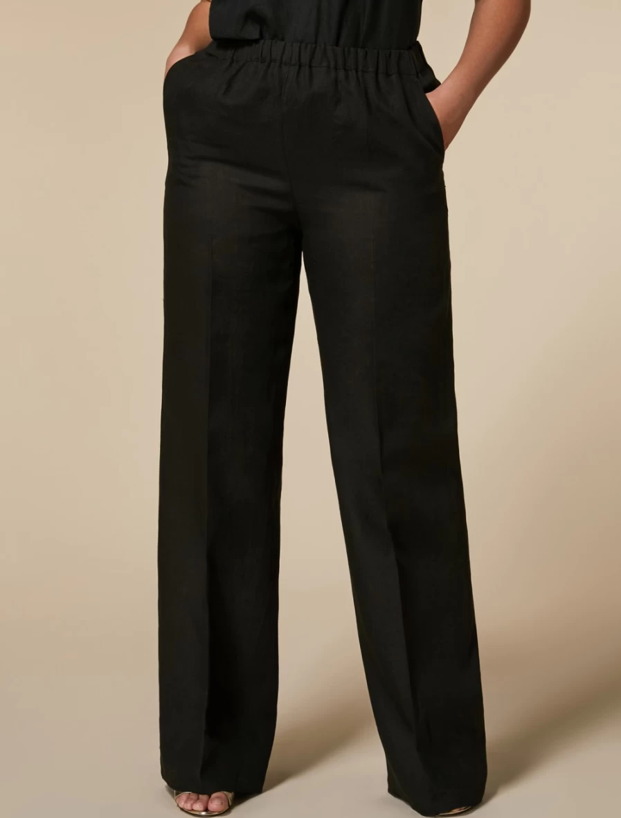 "Marina Rinaldi Women's Black Lightweight Linen Trousers"
