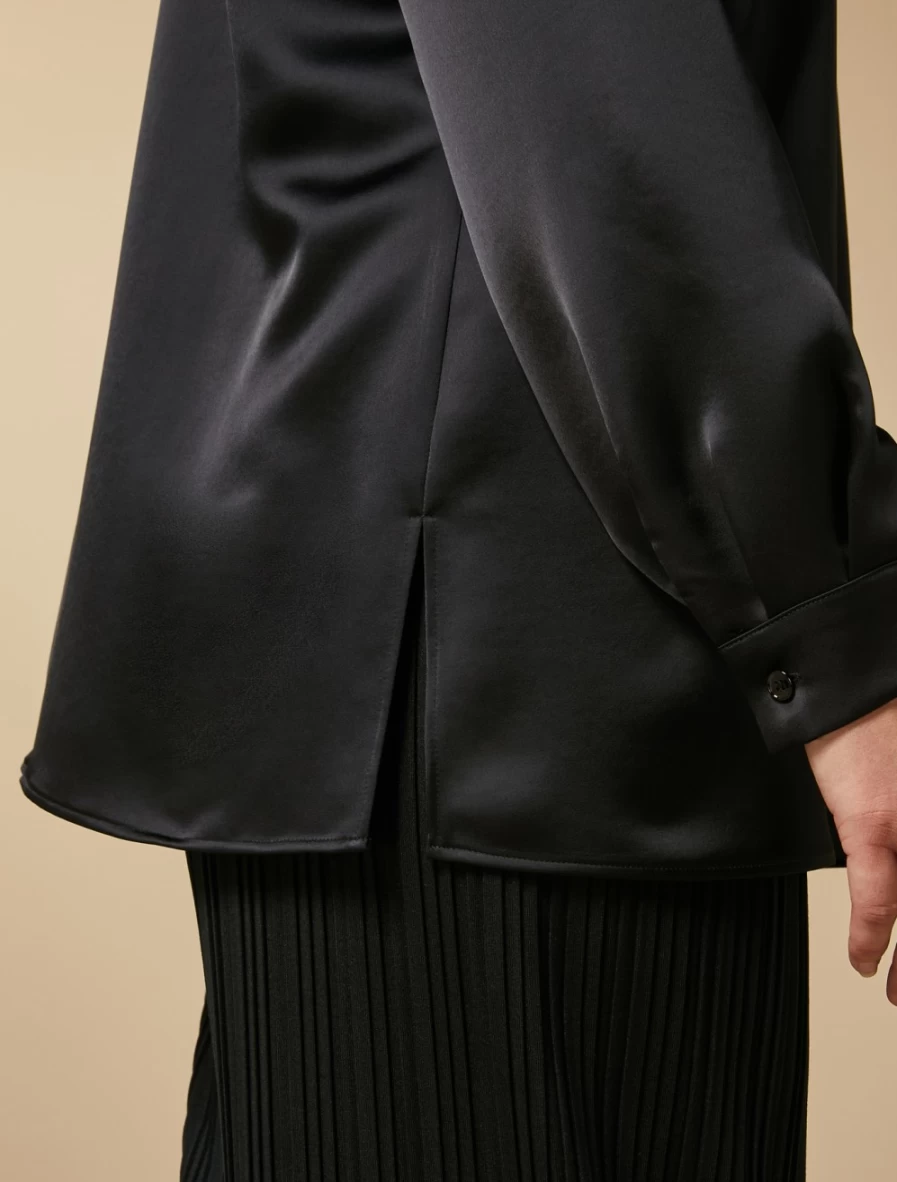 Marina Rinaldi Women's Black Satin Shirt - Elegant Long Sleeve Blouse for Women