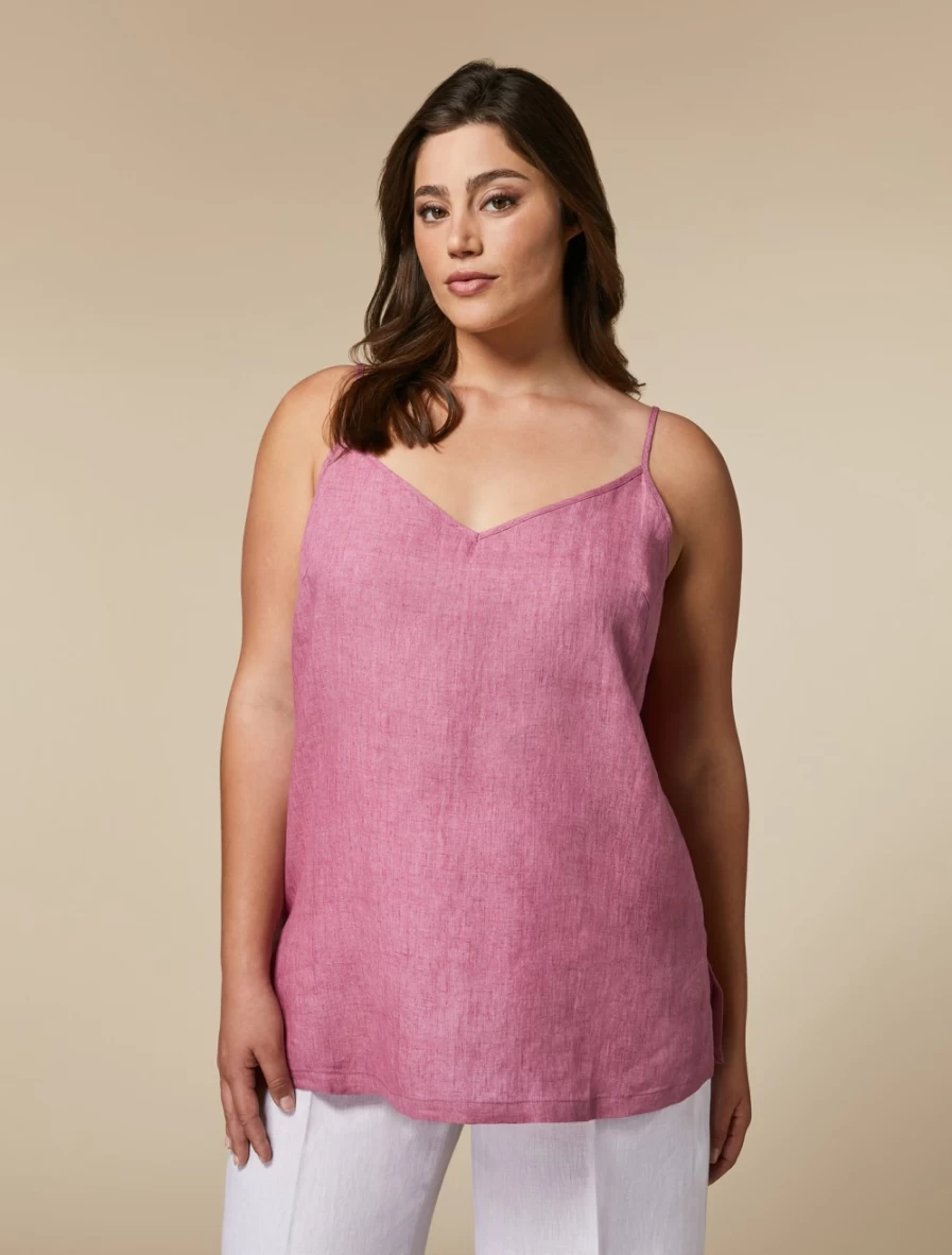 "Marina Rinaldi Women's Lightweight Linen Top in Soft Pink"