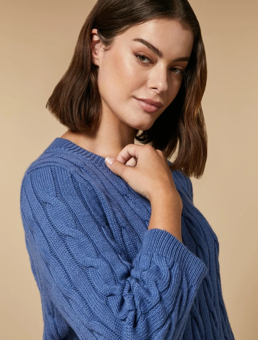 "Marina Rinaldi Women's Ski Blue Cable-Knit Wool Sweater"