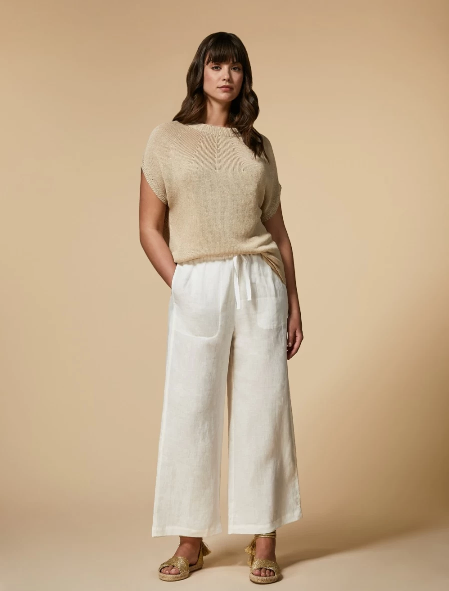 Marina Rinaldi Women's White Pure Linen Trousers | Comfortable & Stylish