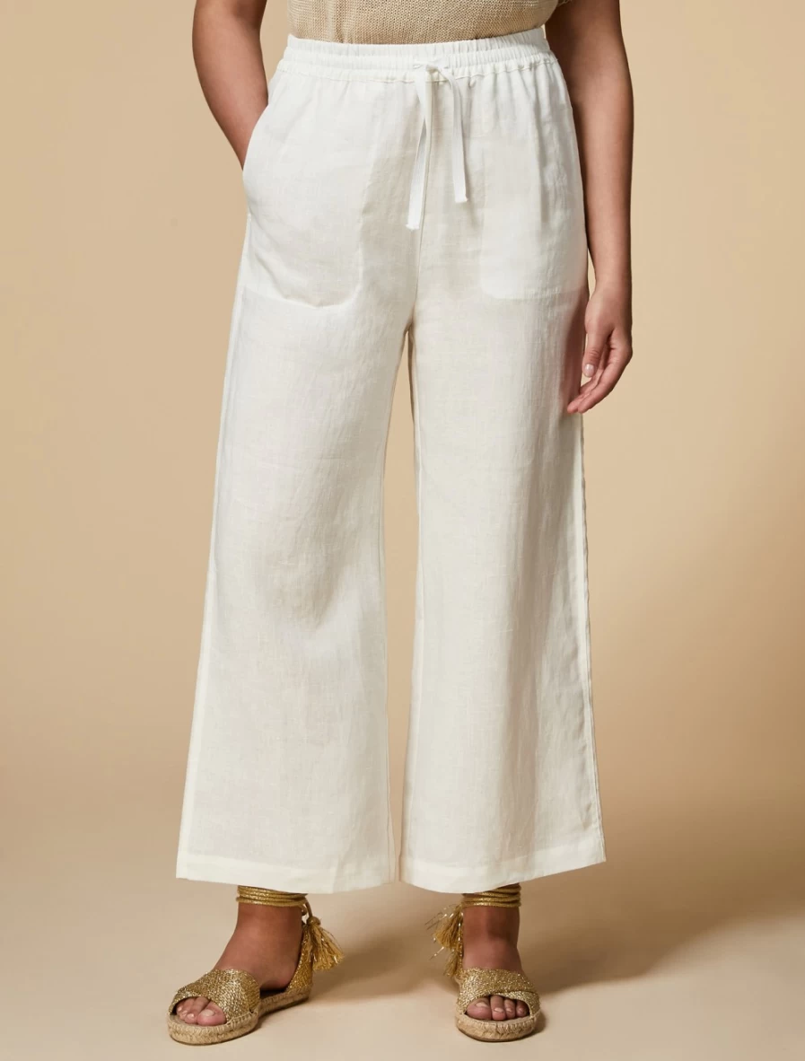 Marina Rinaldi Women's White Pure Linen Trousers | Comfortable & Stylish