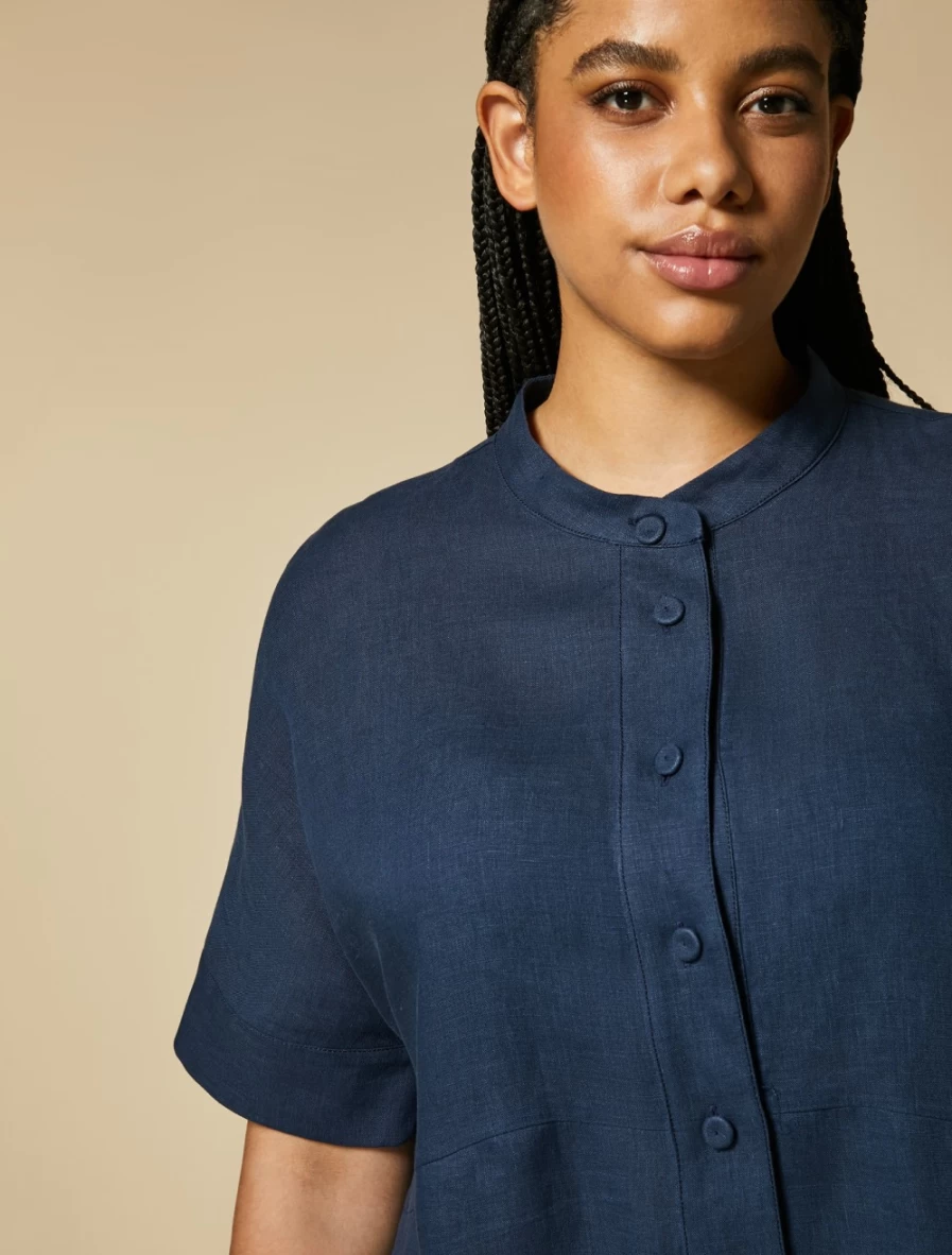 "Marina Rinaldi Women's Dark Navy Linen Dress – Elegant & Comfortable Summer Wear"