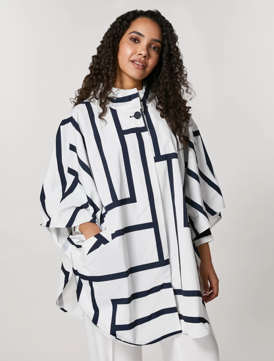 "Marina Rinaldi Women's White Water-Resistant Poncho – Lightweight Rainwear for Outdoor Activities"