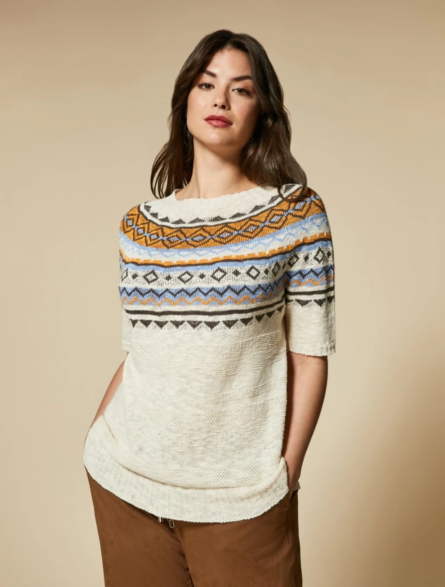 "Marina Rinaldi Women's White Cotton Linen Sweater"