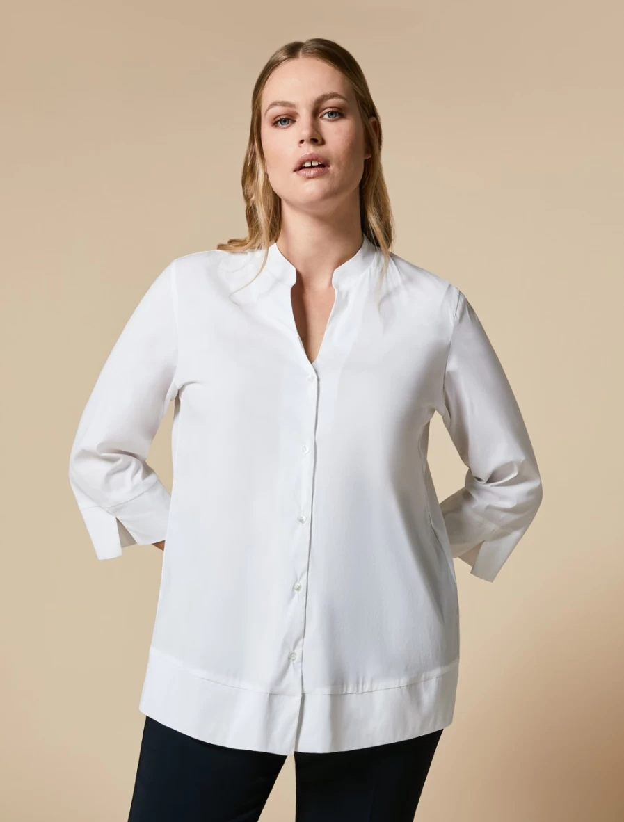 "Marina Rinaldi Women's White Stretch Poplin Shirt – Comfortable & Elegant Blouse"