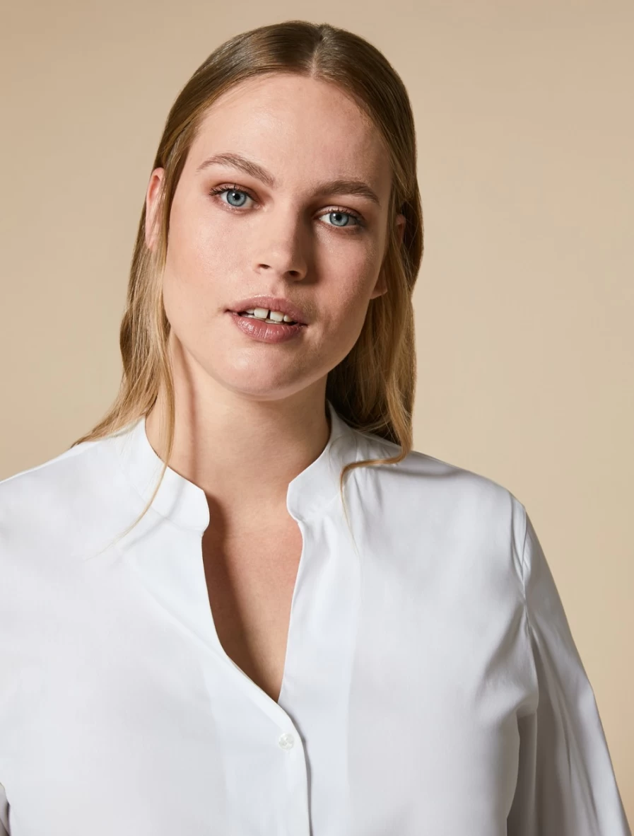 "Marina Rinaldi Women's White Stretch Poplin Shirt – Comfortable & Elegant Blouse"