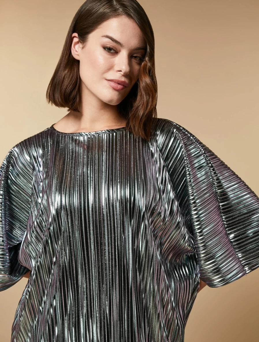 Marina Rinaldi Women's Pearl Grey Pleated Tunic Top