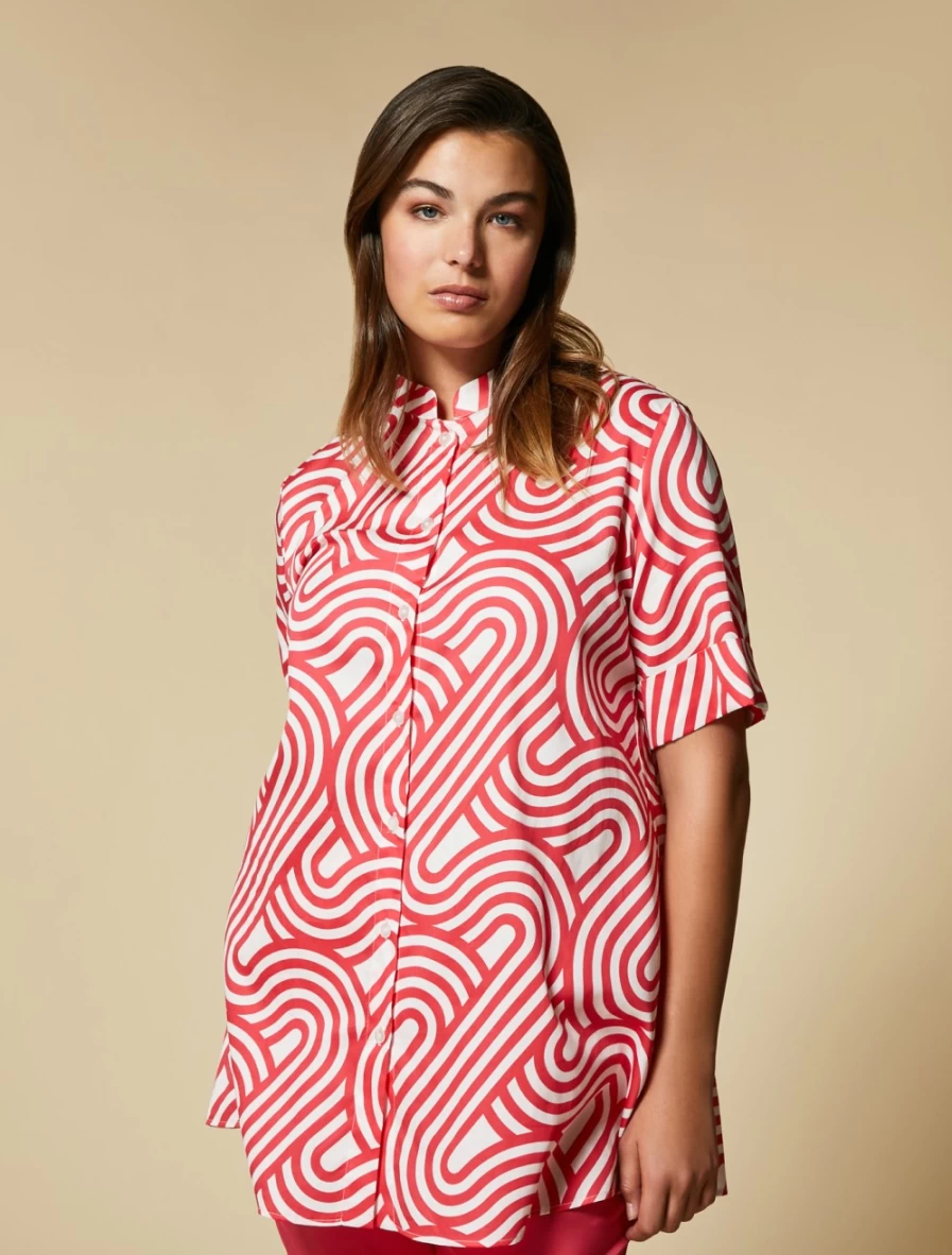"Marina Rinaldi Women's Red Printed Poplin Tunic Top"